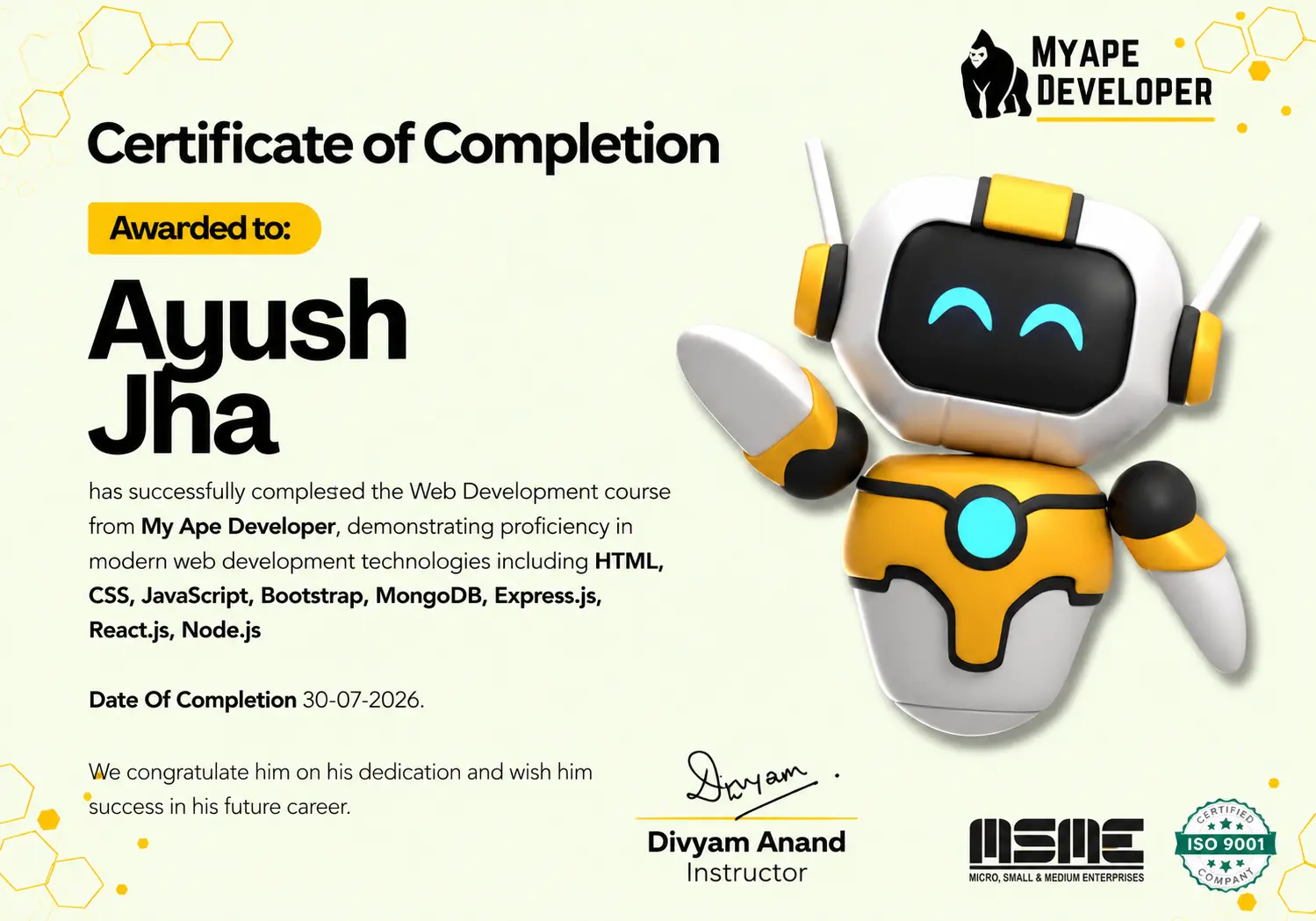 My Ape Developer — Web Dev Certified